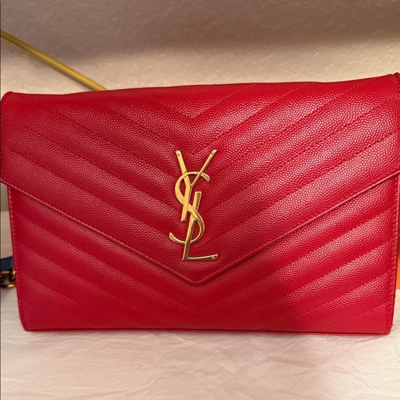 Yves Saint Laurent Handbags - Yves Saint Laurent Vibrant Red Chevron Clutch